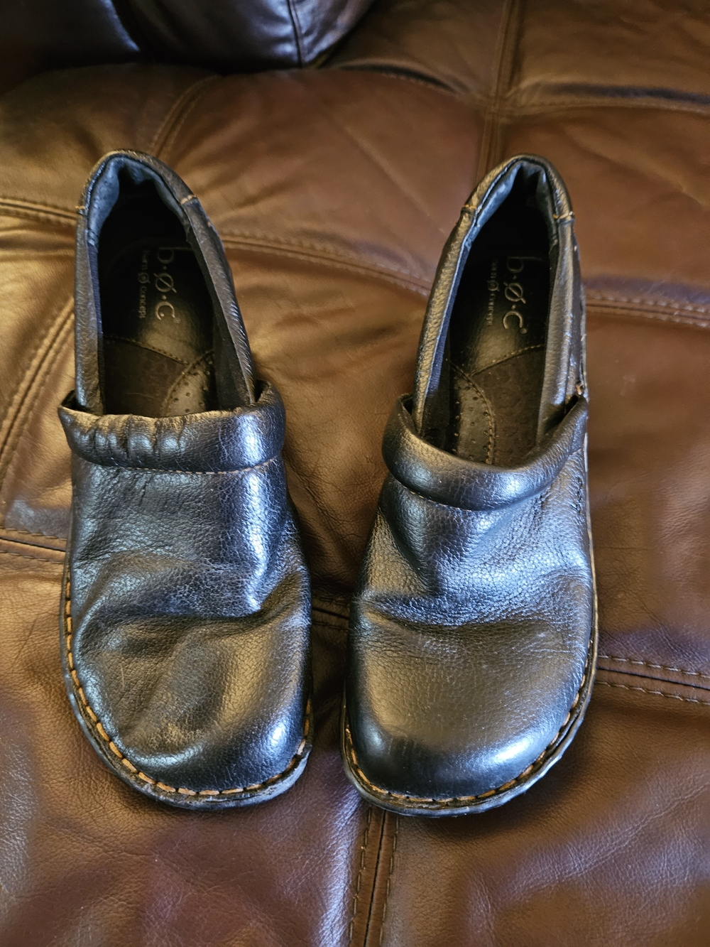 b.o.c. Black Leather Slip-On Clogs For Women